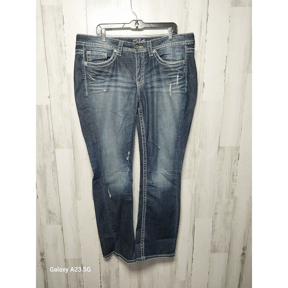 Silver Jeans Lola Straight Size 18 Dark Wash Distressed